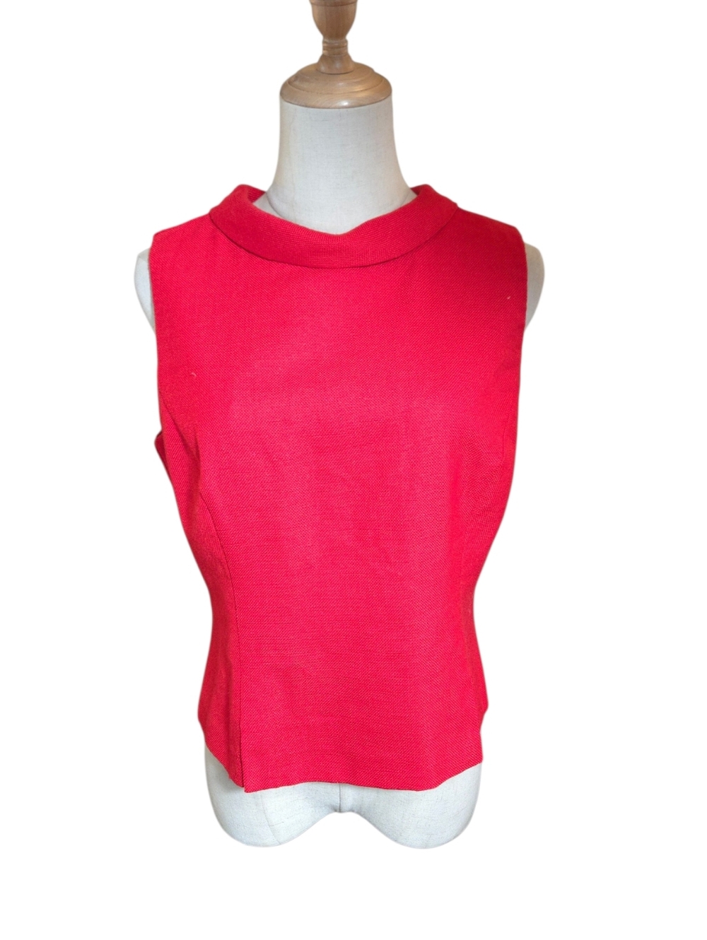 J.B.S. Sleeveless Vintagr Jackie O 60s Bright Red Sleeveless Button Back Top